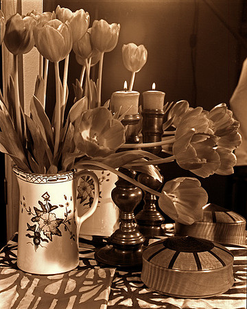 Tulips in Ceramic with Candlestick
